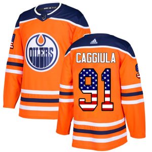 Herren Edmonton Oilers Eishockey Trikot Drake Caggiula #91 Authentic Orange USA Flag Fashion